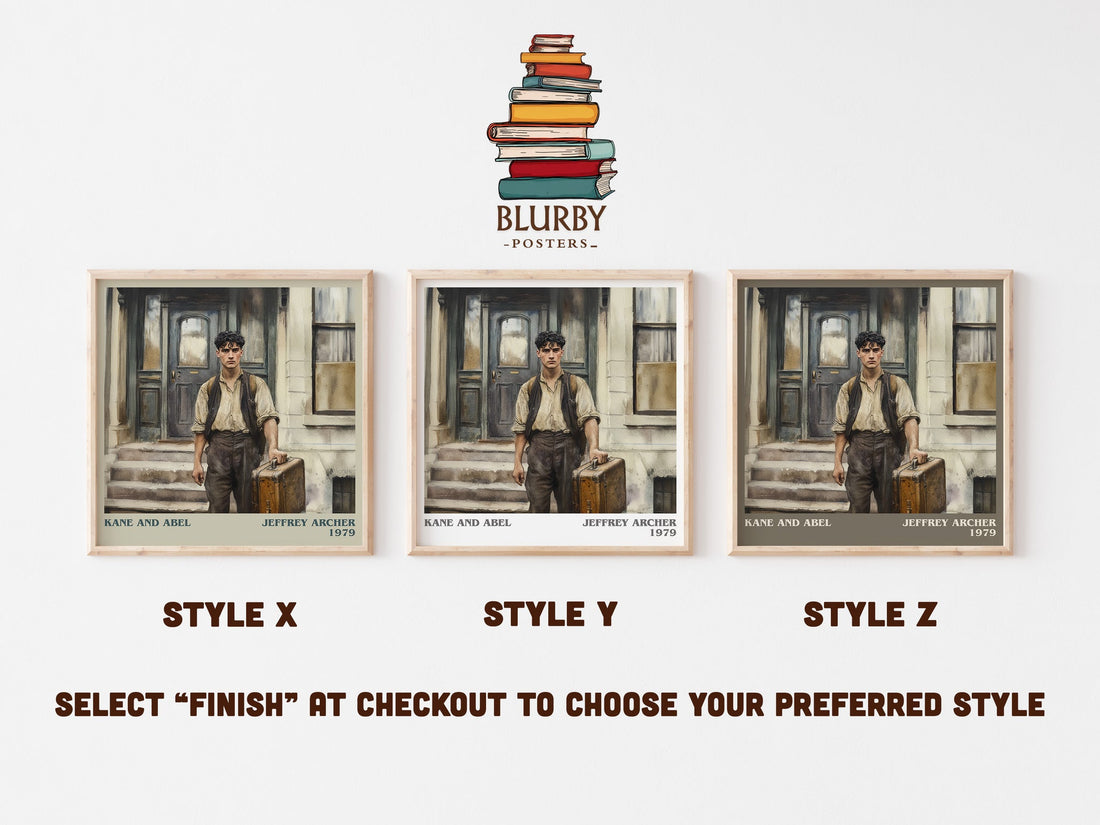 Kane and Abel literary art print colour and style options – Jeffrey Archer book art (mockup)