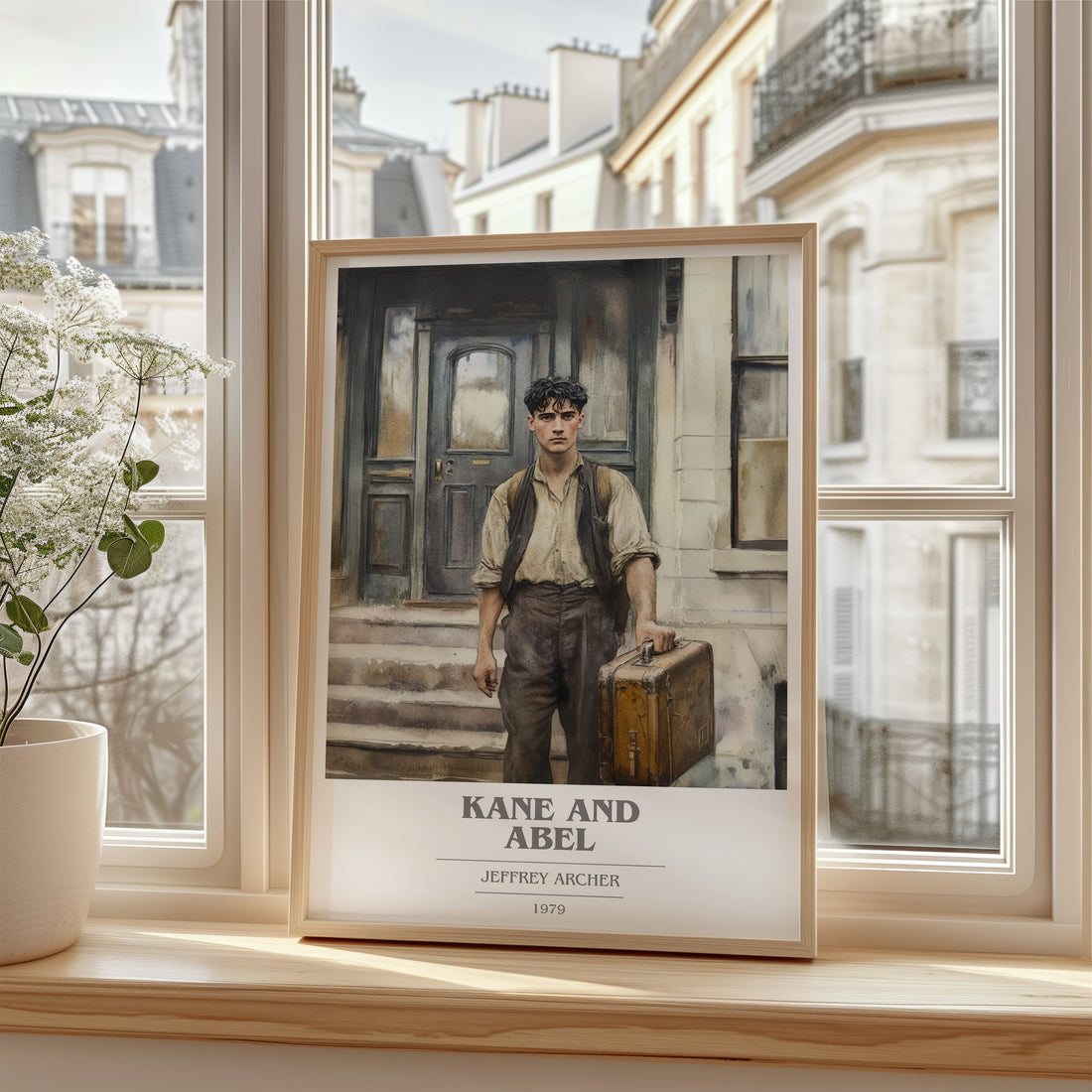 Kane and Abel Book Cover Poster by Jeffrey Archer – framed print by a bright window