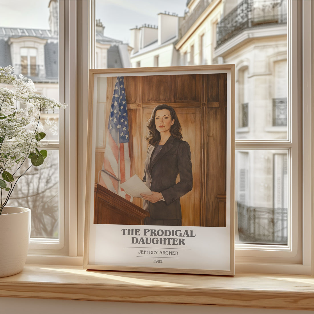 The Prodigal Daughter Book Cover Poster by Jeffrey Archer – framed print by a bright window