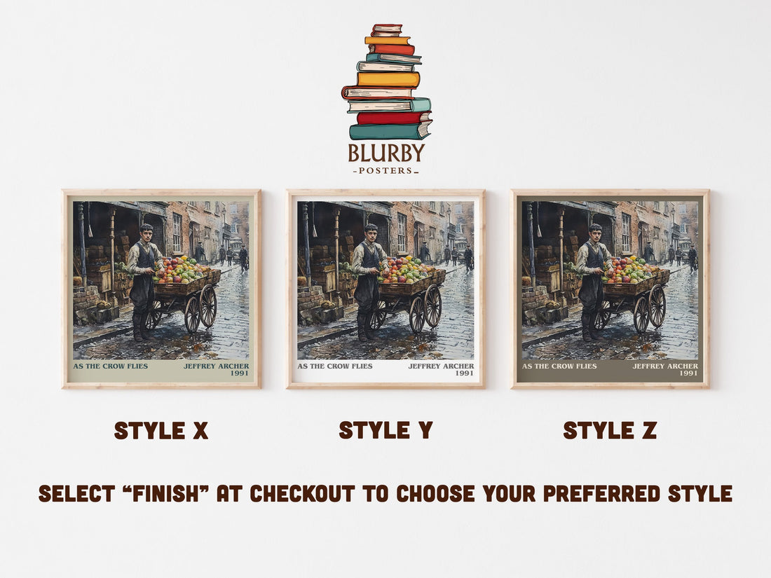 As the Crow Flies literary art print colour and style options – Jeffrey Archer book art (mockup)