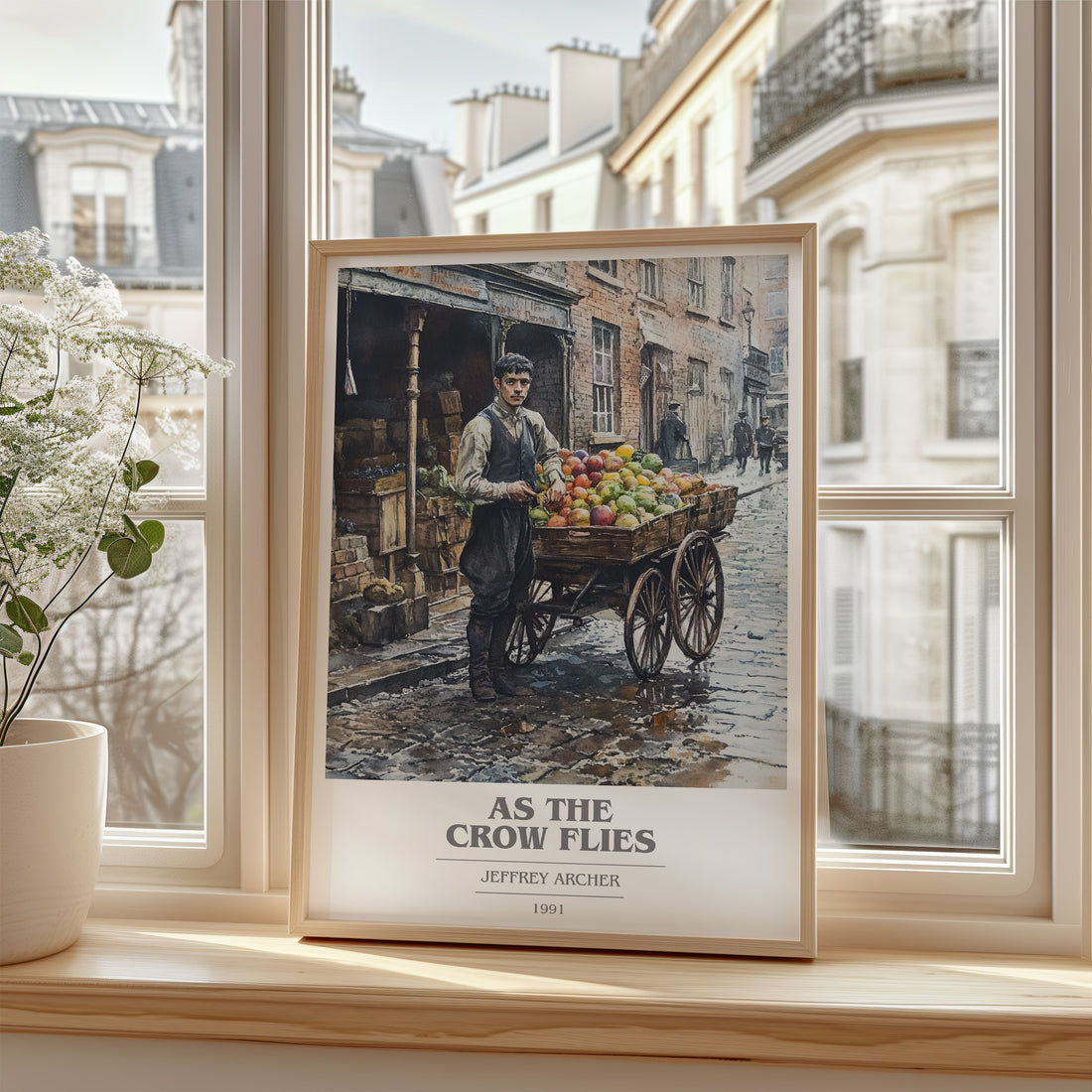 As the Crow Flies Book Cover Poster by Jeffrey Archer – framed print by a bright window
