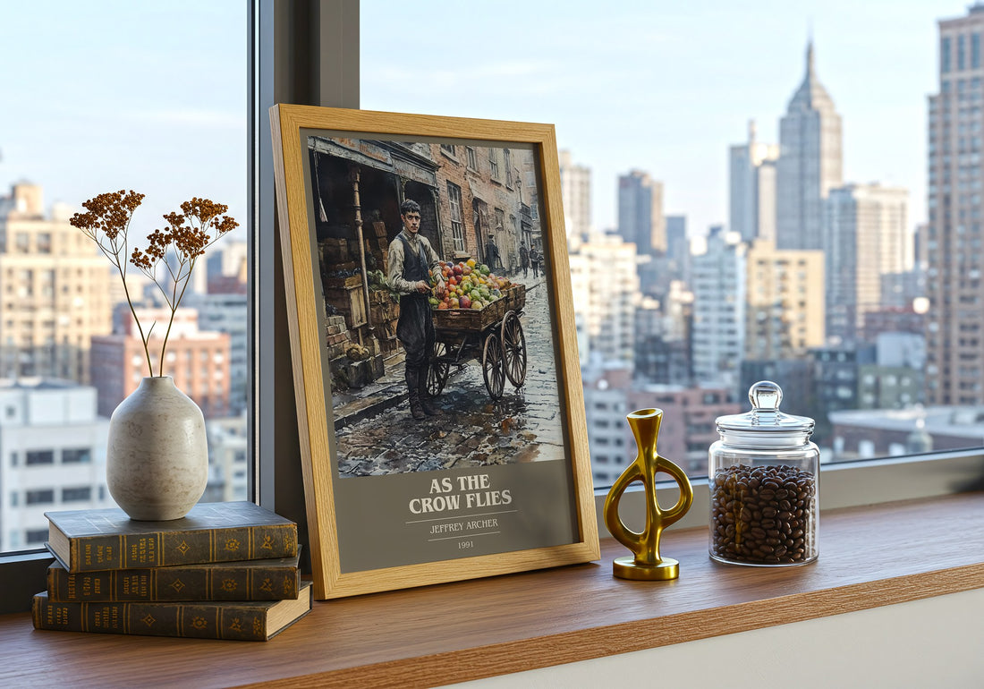 As the Crow Flies Book Cover Poster by Jeffrey Archer – framed print on a city-view windowsill