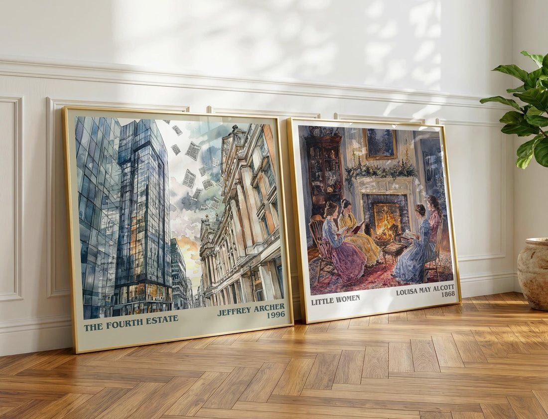 The Fourth Estate Literary Art Print by Jeffrey Archer – large square framed print leaning against a wall