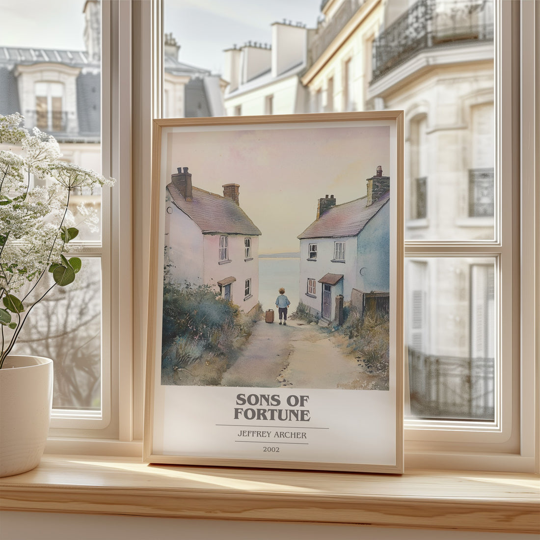 Sons of Fortune Book Cover Poster by Jeffrey Archer – framed print by a bright window