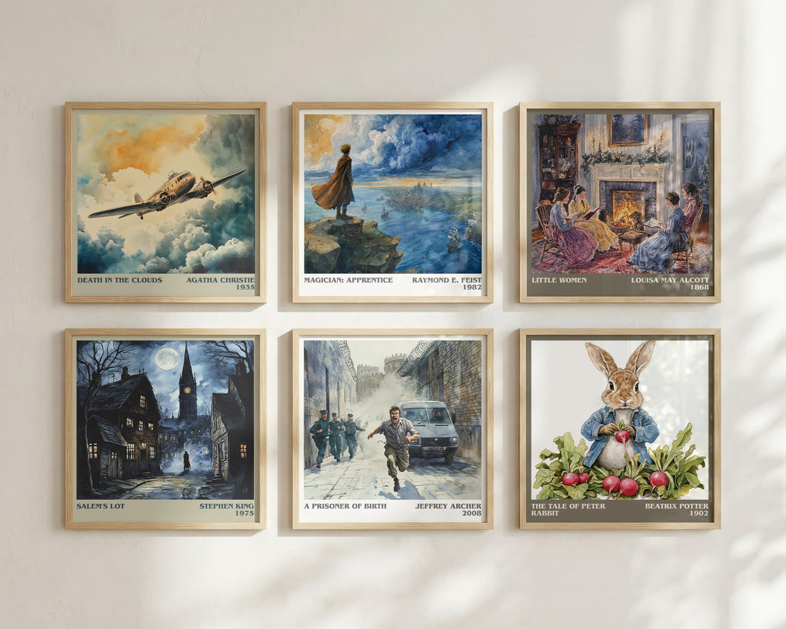 A Prisoner of Birth Literary Art Print by Jeffrey Archer – square print in a six-frame gallery wall