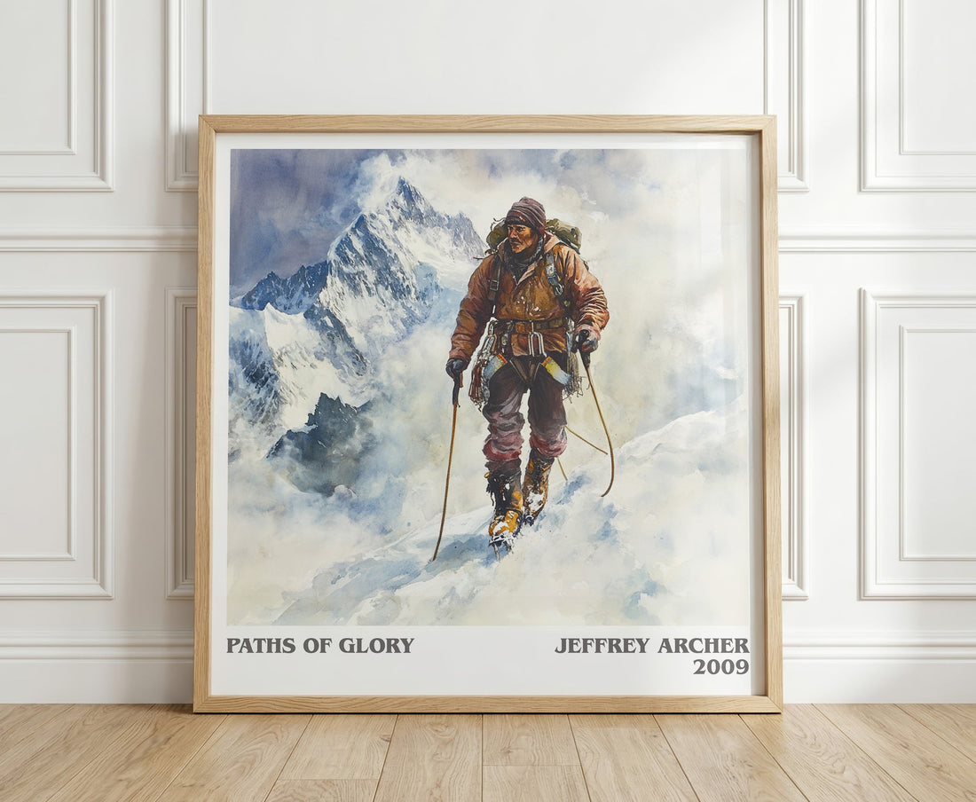 Paths of Glory literary print in frame leaning in hallway – non fiction wall art (mockup)