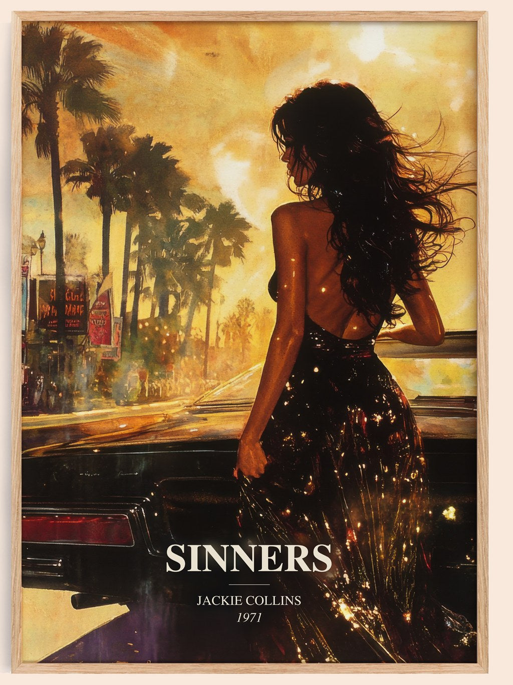 Sinners watercolour book poster by Jackie Collins – framed literary art print