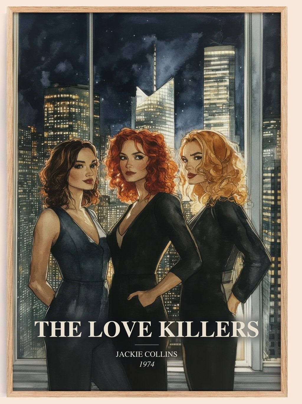 The Love Killers watercolour book poster by Jackie Collins – framed literary art print