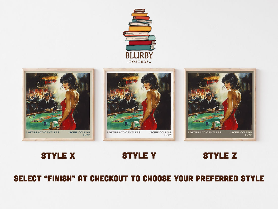 Lovers and Gamblers literary art print colour and style options – Jackie Collins book art (mockup)
