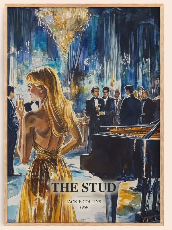 The Stud watercolour book poster by Jackie Collins – framed literary art print