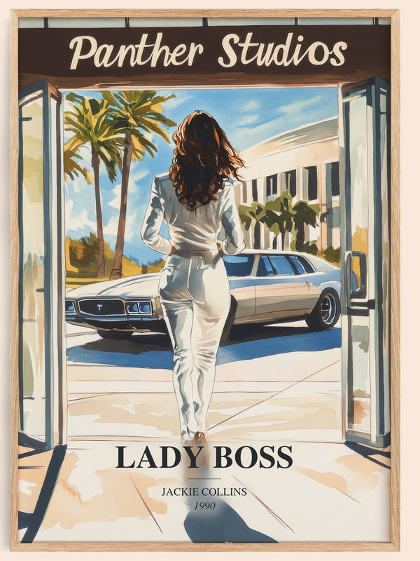 Lady Boss watercolour book poster by Jackie Collins – framed literary art print