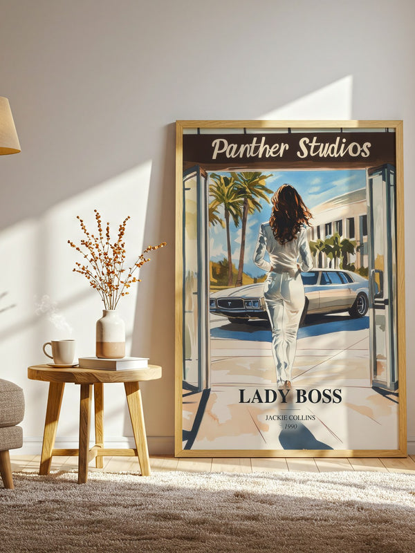 Lady Boss watercolour print in frame leaning in hallway – contemporary fiction wall art