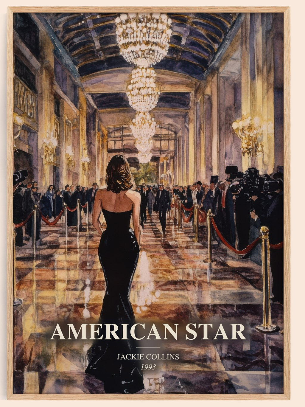 American Star watercolour book poster by Jackie Collins – framed literary art print