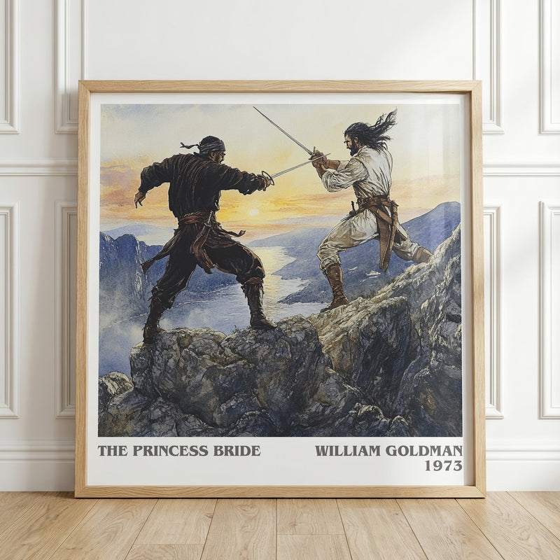 The Princess Bride literary print in frame leaning in hallway – adventure wall art