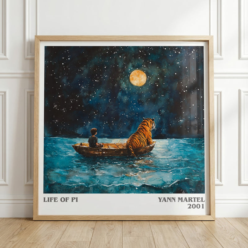 Life of Pi literary print in frame leaning in hallway – literary fiction wall art