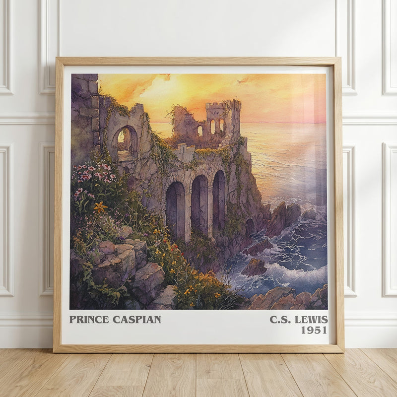 Prince Caspian literary print in frame leaning in hallway – childrens wall art