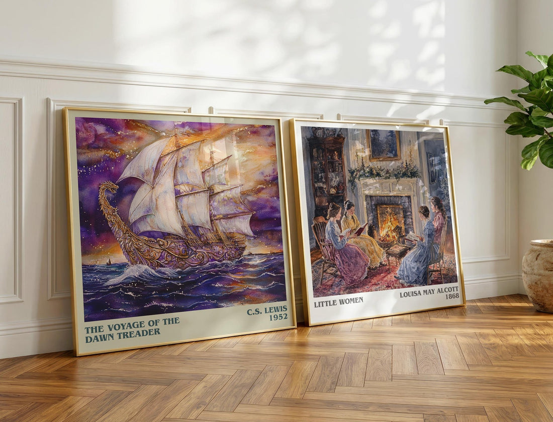 The Voyage of the Dawn Treader Literary Art Print by C. S. Lewis – large square framed print leaning against a wall
