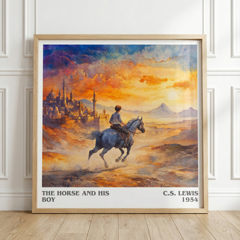 The Horse and his Boy literary print in frame leaning in hallway – childrens wall art