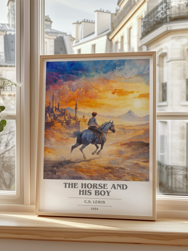 The Horse and his Boy Book Cover Poster by C. S. Lewis – framed print by a bright window