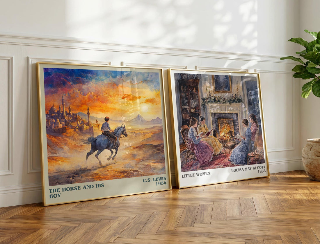 The Horse and his Boy Literary Art Print by C. S. Lewis – large square framed print leaning against a wall