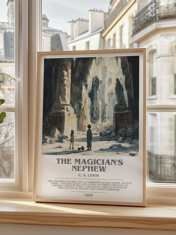 The Magician's Nephew Bookish Wall Art by C. S. Lewis – framed print by a bright window