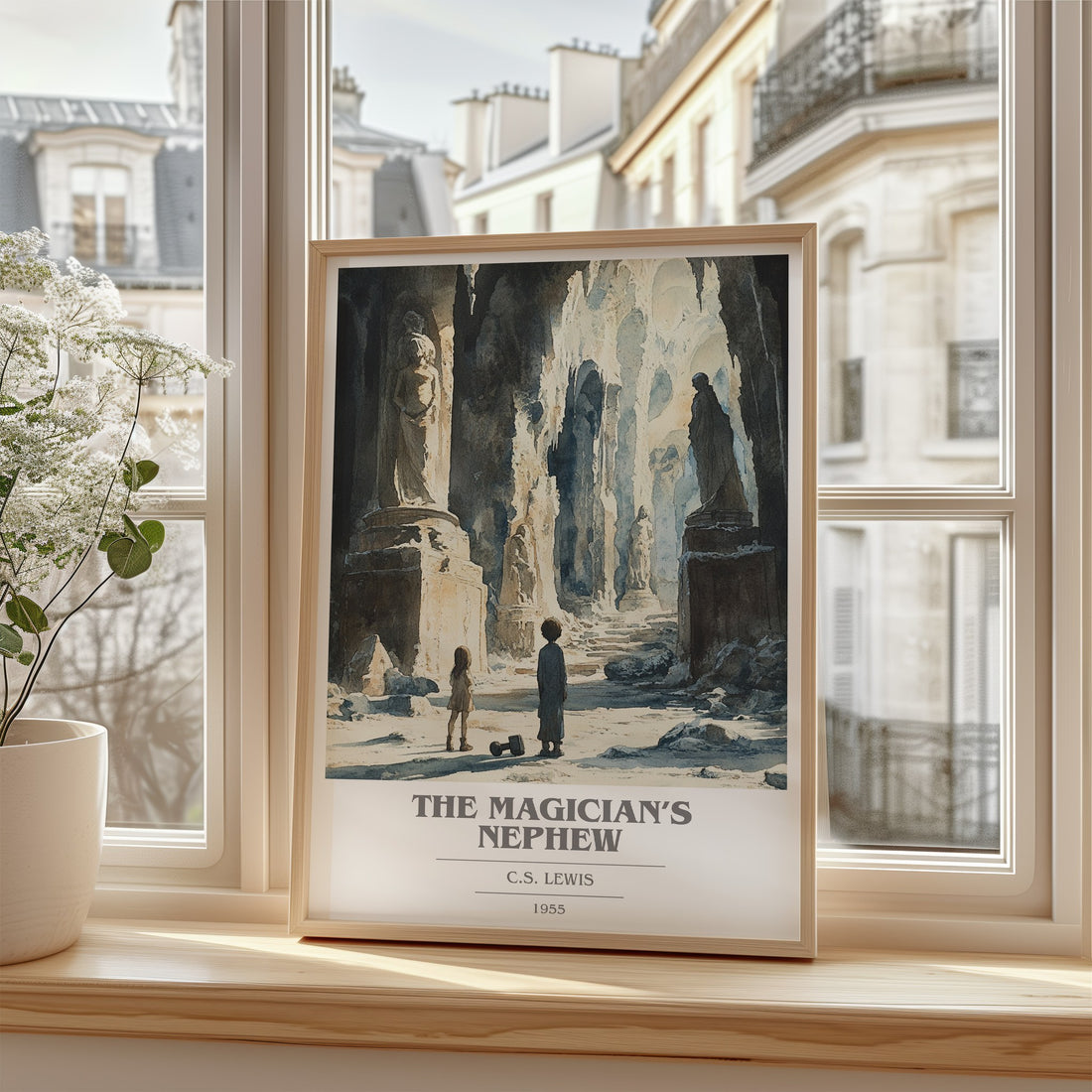 The Magician's Nephew Book Cover Poster by C. S. Lewis – framed print by a bright window