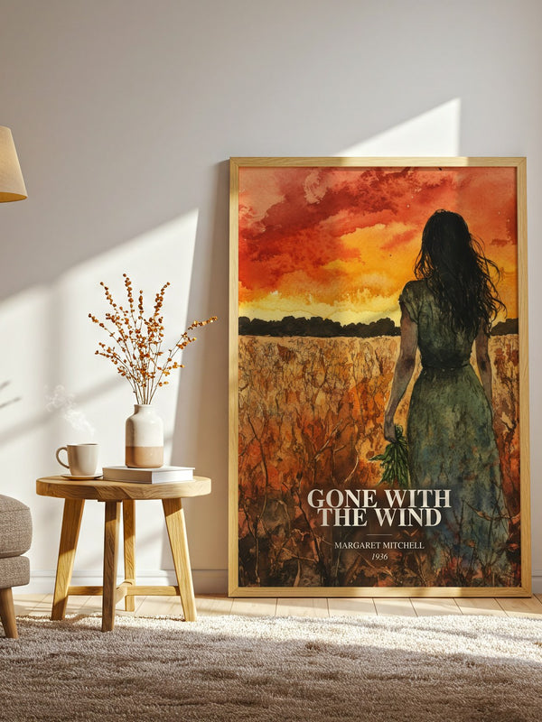 Gone With The Wind watercolour print in frame leaning in hallway – historical fiction wall art