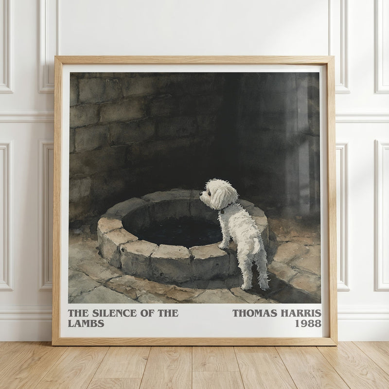 The Silence of the Lambs literary print in frame leaning in hallway – thriller wall art