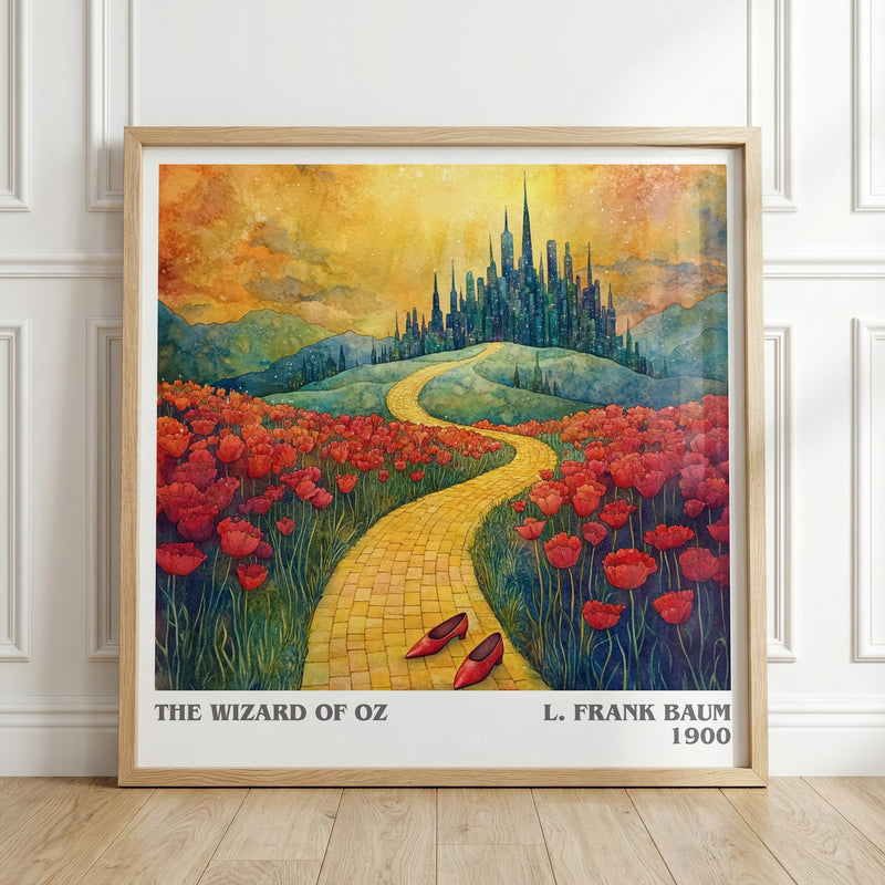 The Wizard Of Oz literary print in frame leaning in hallway – childrens wall art