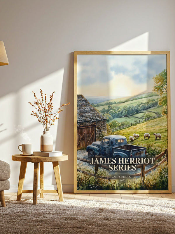 James Herriot Series watercolour print in frame leaning in hallway – memoir wall art
