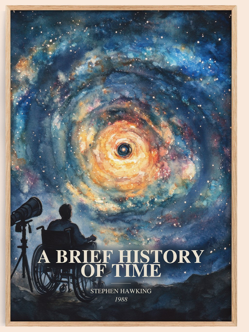 A Brief History Of Time watercolour book poster by Stephen Hawking – framed literary art print