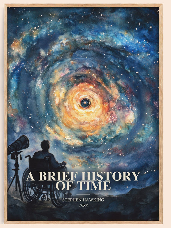 A Brief History Of Time watercolour book poster by Stephen Hawking – framed literary art print