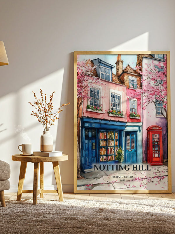 Notting Hill watercolour print in frame leaning in hallway – romance wall art