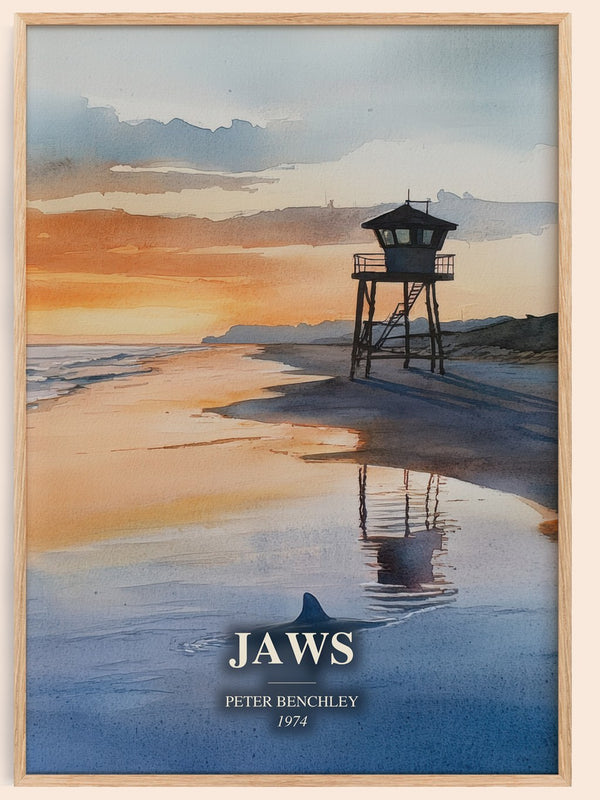 Jaws watercolour book poster by Peter Benchley – framed literary art print