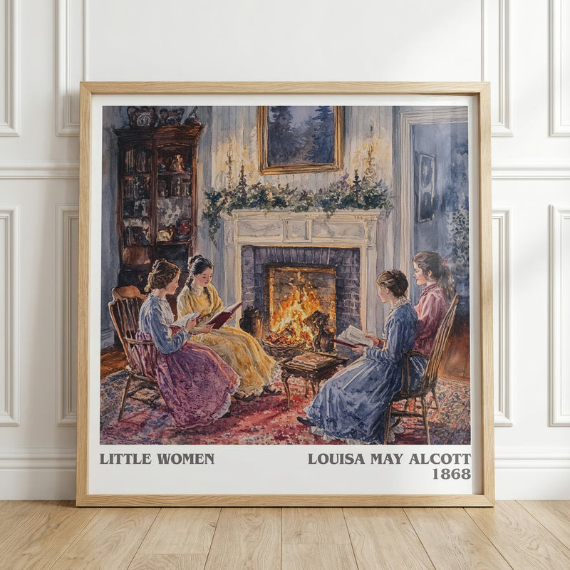 Little Women literary print in frame leaning in hallway – classic literature wall art