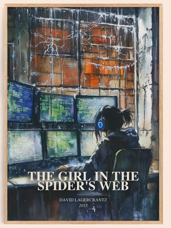The Girl In The Spider'S Web watercolour book poster by David Lagercrantz – framed literary art print