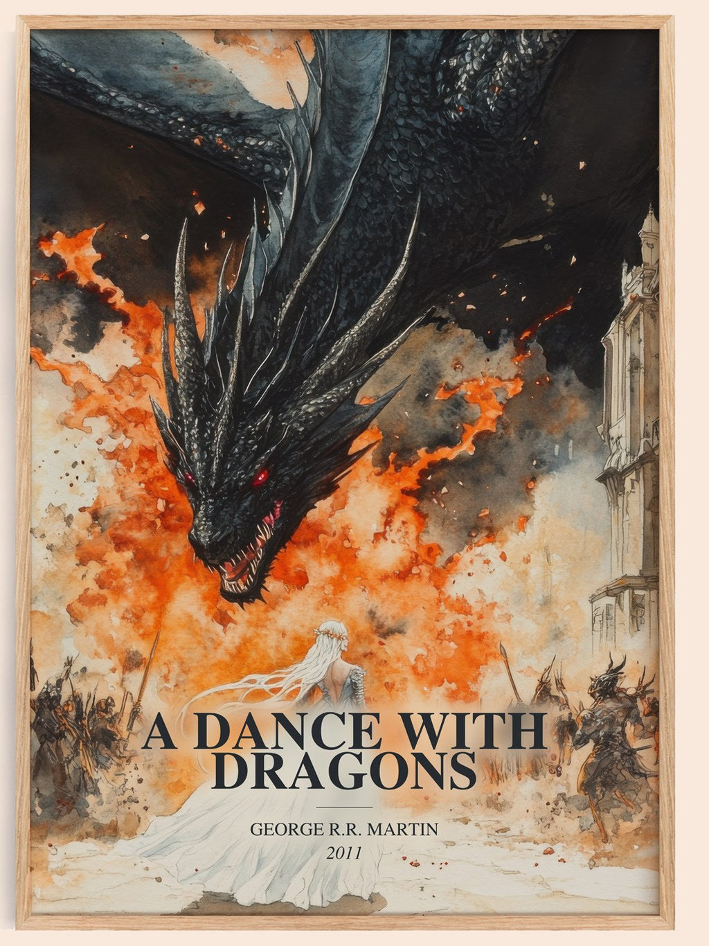 A Dance With Dragons watercolour book poster by George R.R. Martin – framed literary art print
