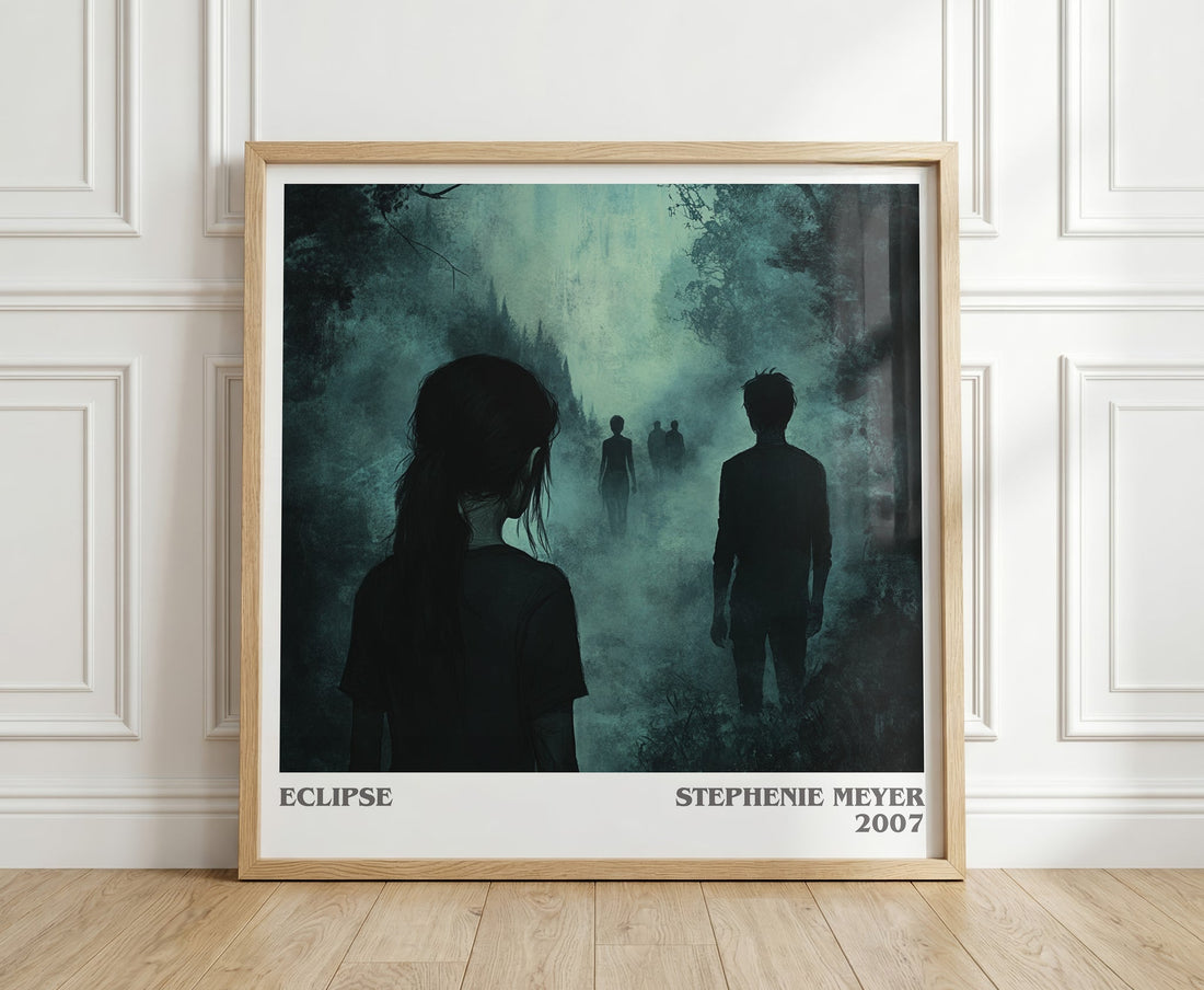 Eclipse literary print in frame leaning in hallway – young adult wall art (mockup)