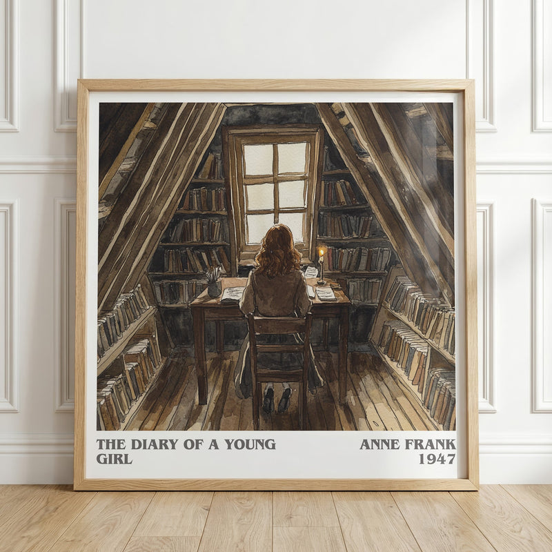 The Diary Of A Young Girl literary print in frame leaning in hallway – memoir wall art