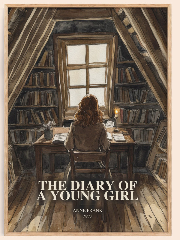 The Diary Of A Young Girl watercolour book poster by Anne Frank – framed literary art print