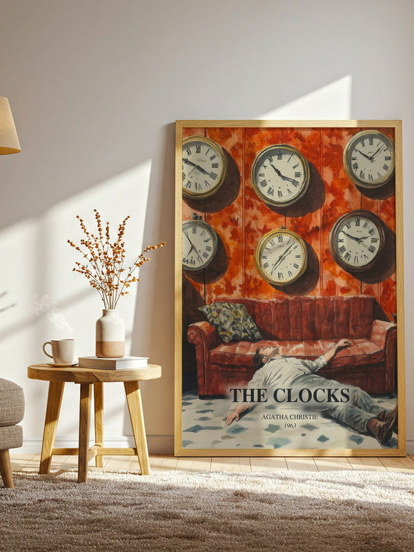 The Clocks watercolour print in frame leaning in hallway – mystery wall art