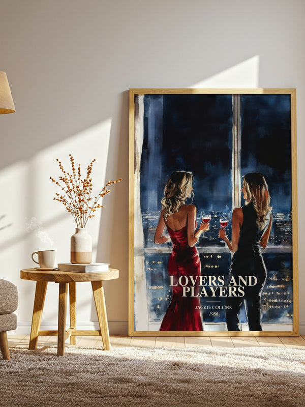 Lovers And Players watercolour print in frame leaning in hallway – contemporary fiction wall art