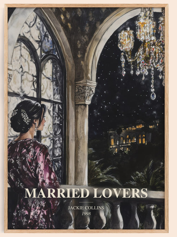Married Lovers watercolour book poster by Jackie Collins – framed literary art print