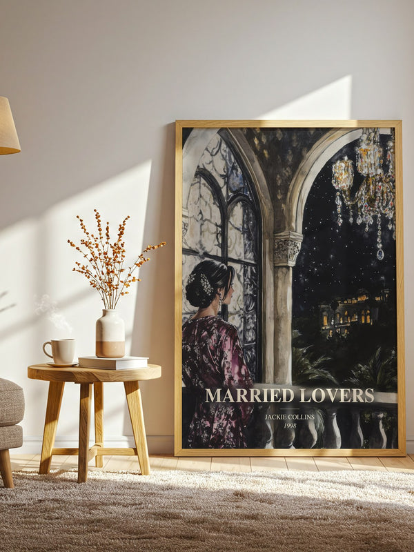 Married Lovers watercolour print in frame leaning in hallway – contemporary fiction wall art