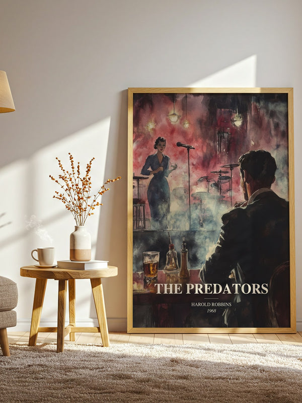 The Predators watercolour print in frame leaning in hallway – thriller wall art