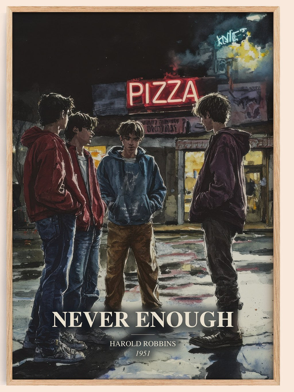 Never Enough watercolour book poster by Harold Robbins – framed literary art print