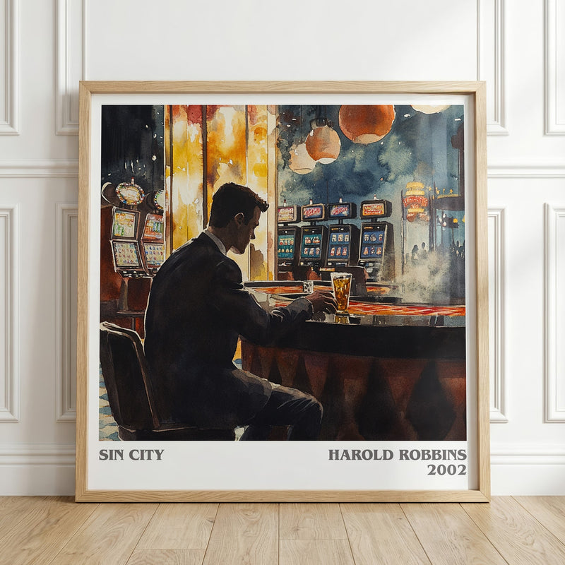 Sin City literary print in frame leaning in hallway – romance wall art