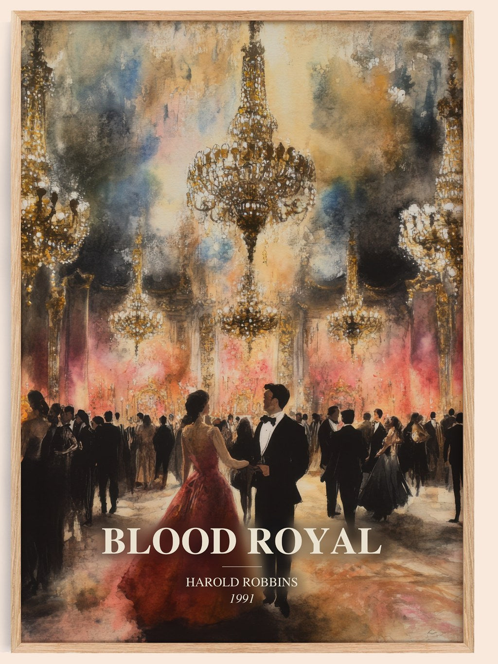 Blood Royal watercolour book poster by Harold Robbins – framed literary art print