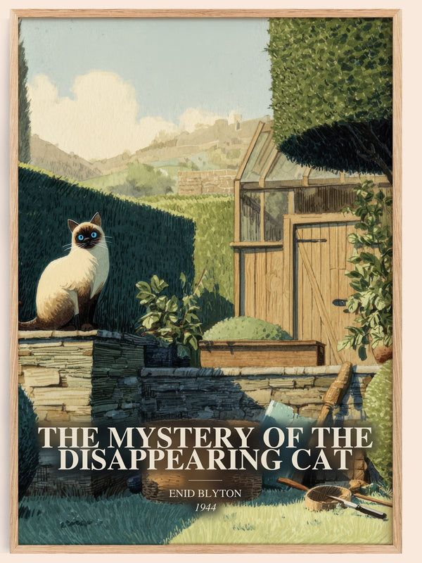 The Mystery Of The Disappearing Cat watercolour book poster by Enid Blyton – framed literary art print