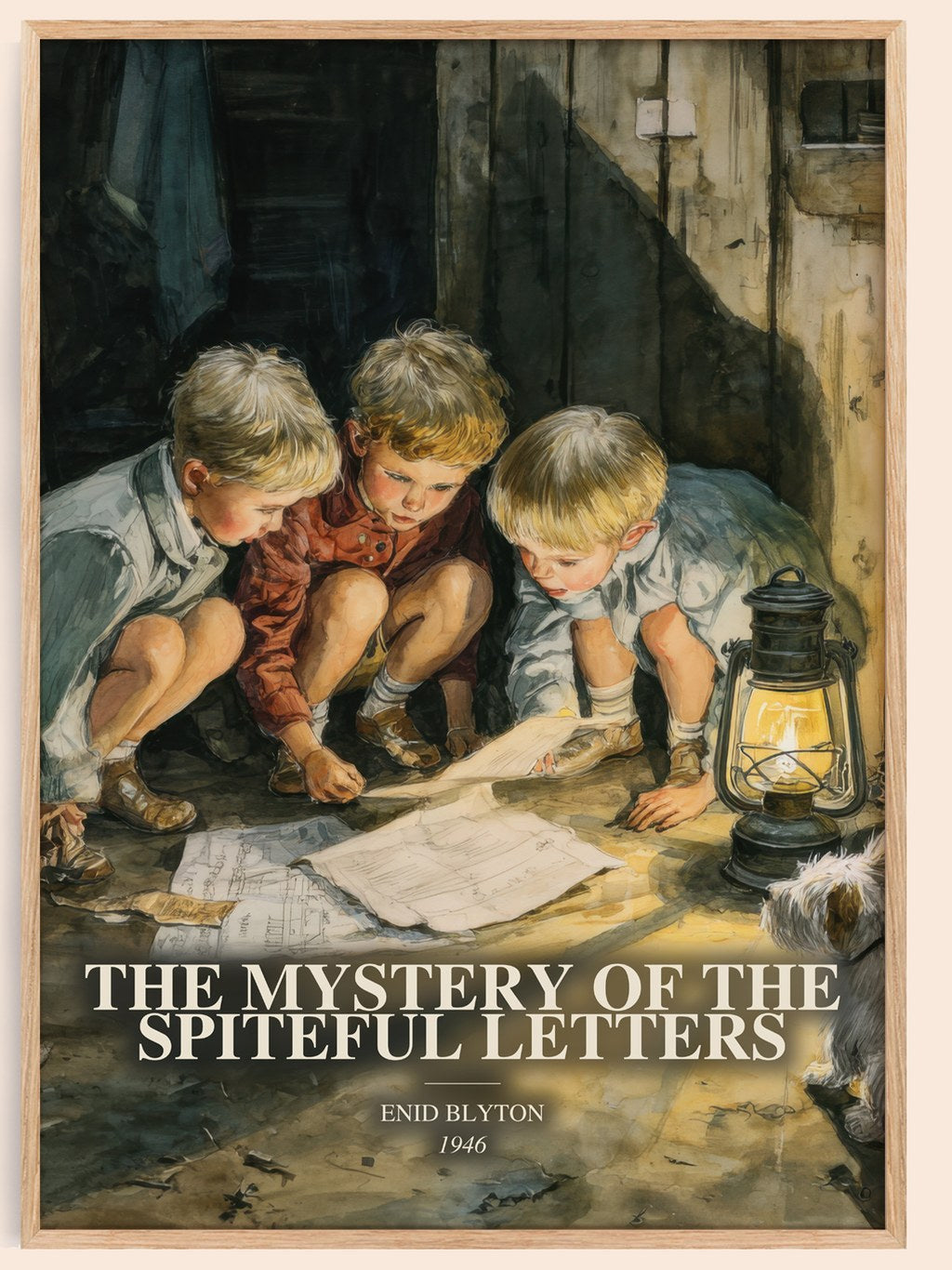 The Mystery Of The Spiteful Letters watercolour book poster by Enid Blyton – framed literary art print